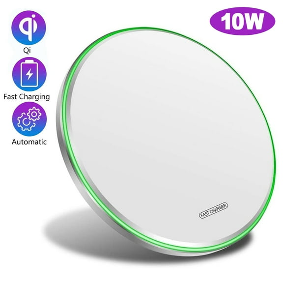 Wireless Charger White Fast Ultra Slim 10W Wireless Charging Station Qi-Certified，Universal Wireless Charging Station Pad Compatible for Smart Phones and Other QI Devices(No AC Adapter)