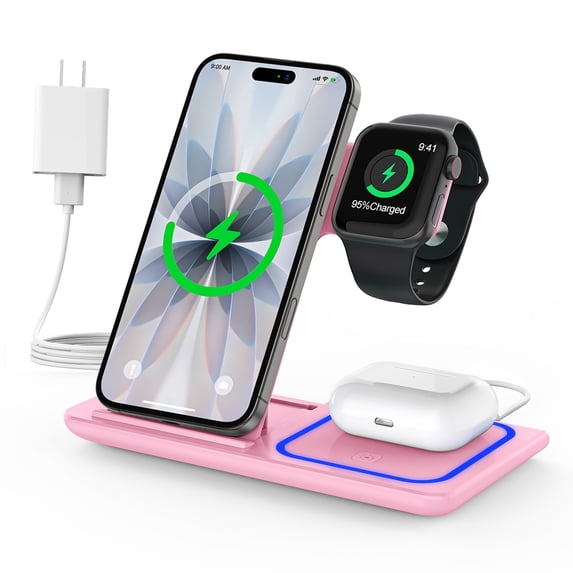 Wireless Charger,3 in 1 Wireless Charging Station,18w Fast Wireless Charger Stand for iPhone 16 15 14 13 12 11 Pro Max XR XS, Charging Dock for iWatch 10 9 8 7 6 5 4 3 2 SE, AirPods Pro 4 3 2
