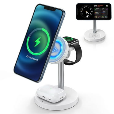 3 in 1 Wireless Charger for Multple Devices, 15W Fast Magnetic Charging Station for iPhone 16e 15 14 13 12 Pro Max, Charging Stand for iWatch 10 9 8 7 6 5 4 3 Ultra AirPod 2 3 4 Pro(White)