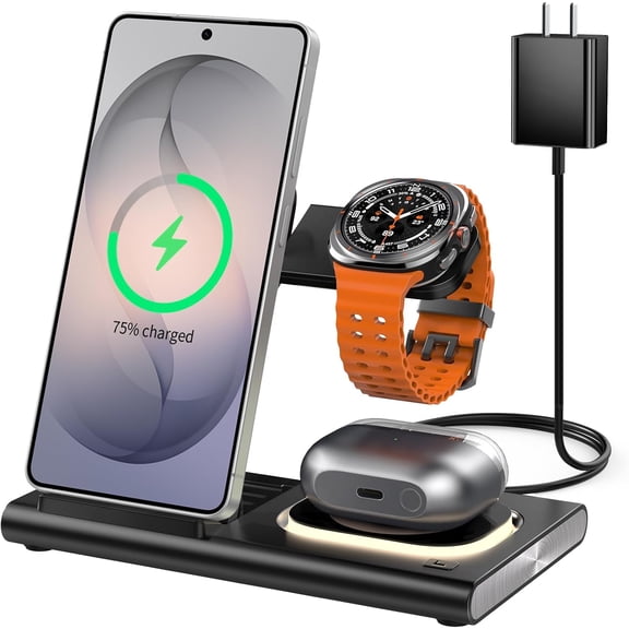 Wireless Charger for Samsung Charging Station, Foldable & Nightlight