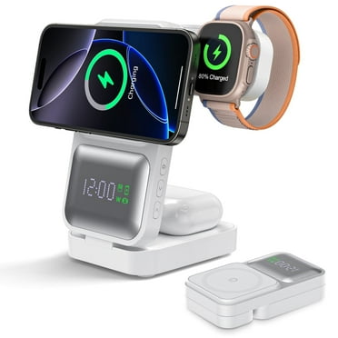 3 in 1 Magnetic Charging Station for iPhone, 15w Fast Wireless Charger for iPhone 16e 16 15 14 13 12 11 X Pro Max & iWatch Series - Wireless Charging Stand for AirPods 4 3 2 Pro(White)