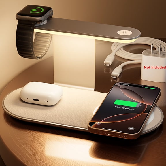 Wireless Charger for iPhone 17, 4 in 1 Charging Station for MagSafe Charger with Night Light,15W Max Fast Charging for iPhone 17/16/15/14/13/,Apple Watch Series 2-11/SE 3/Ultra 3,AirPods