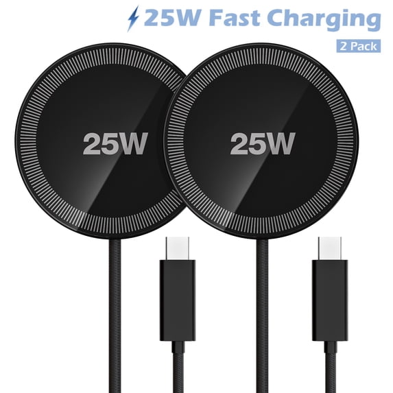 25W Wireless Charger, Qi2.2 Fast Charging Pad for iPhone 18 17 16 15 13 14 12 Series, Magnetic Portable Charger for AirPods 4 3 2, Ideal for Travel Home Office, Black(2 Pack)