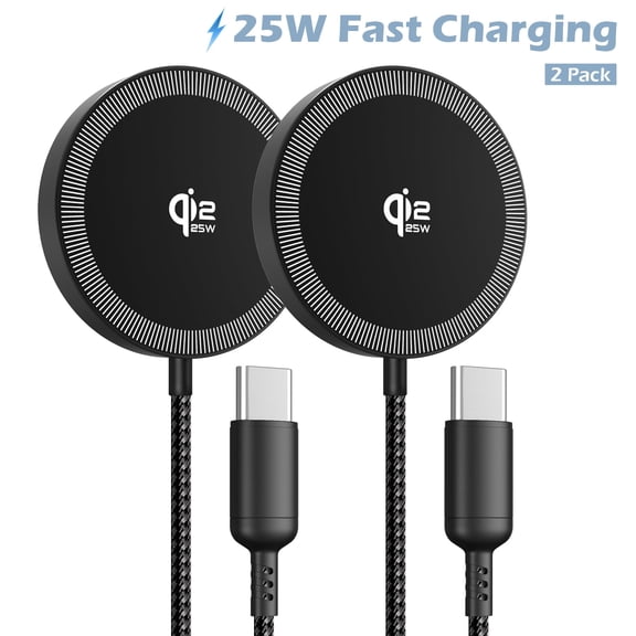 Wireless Charger, 25W Qi2.2 Fast Charging Pad for iPhone 17 16 15 13 14 12 Series, Magnetic Portable Charger for AirPods 4 3 2, Ideal for Travel Home Office, Black(2 Pack)