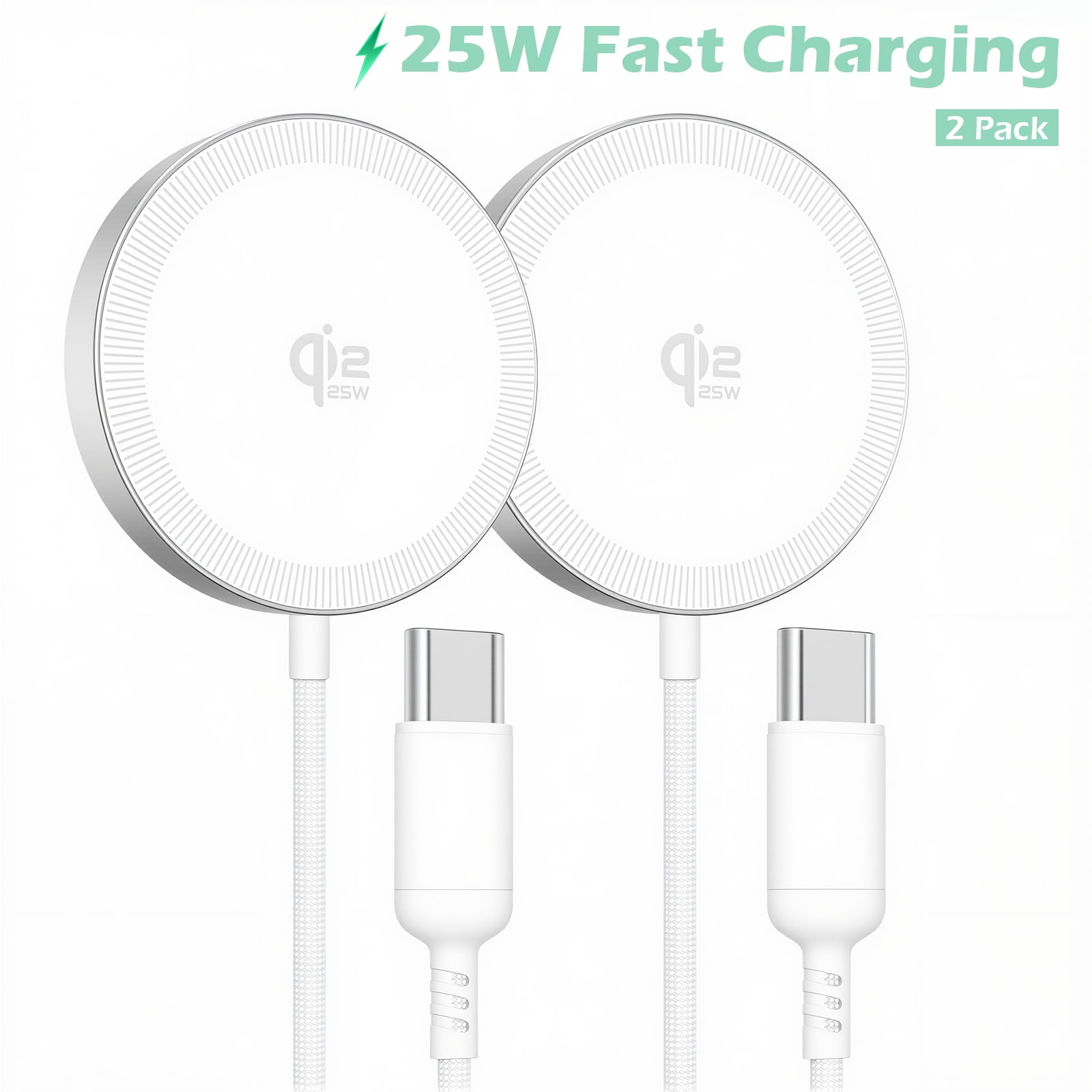 Wireless Charger for iPhone, 25W Qi2.2 Magnetic Fast Charging Pad for iPhone 17 16 15 13 14 12 Series, Portable Charger for AirPods 4 3 2, Ultra-Thin, Ideal for Travel Home Office, White(2 Pack)