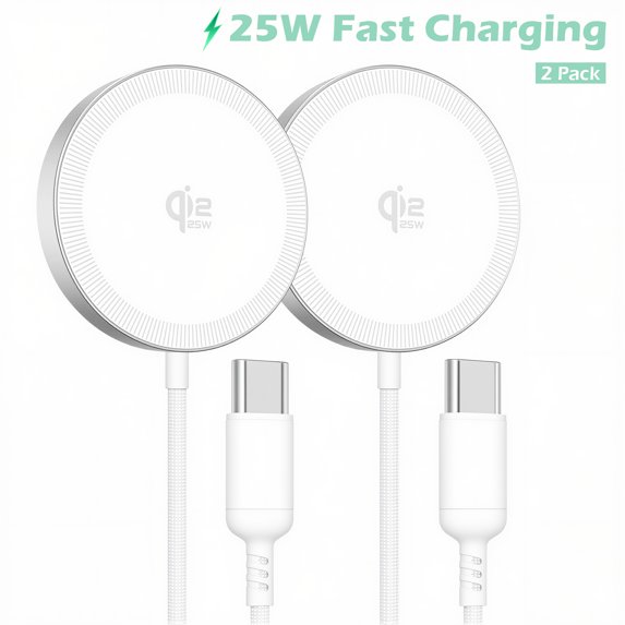 Wireless Charger for iPhone, 25W Qi2.2 Magnetic Fast Charging Pad for iPhone 17 16 15 13 14 12 Series, Portable Charger for AirPods 4 3 2, Ultra-Thin, Ideal for Travel Home Office, White(2 Pack)