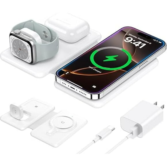 Wireless Charger for iPhone-3 in 1 Charging Station for Apple Multiple Devices, Travel Charger for iPhone 16 15 14 13 12 pro max & AirPods 4/3/Pro & Apple Watch