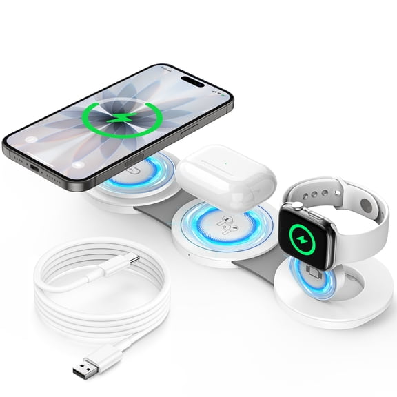 Wireless Charger for iPhone, 3 in 1 Charging Station for iPhone Devices, 15W Fast Wireless Charger Stand for iPhone 16 15 14 13 12 Pro Max, Charging Pad for AirPods 3/2/Pro, iWatch 9/8/7/6/SE/5/4