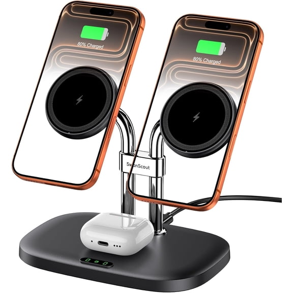 Wireless Charger for iPhone Air/17, 706M, Dual Magnetic Charger for iPhone 16/15/14/13/12 Series, Charging Station for AirPods Pro 3/2, AirPods 4/3rd (Black)