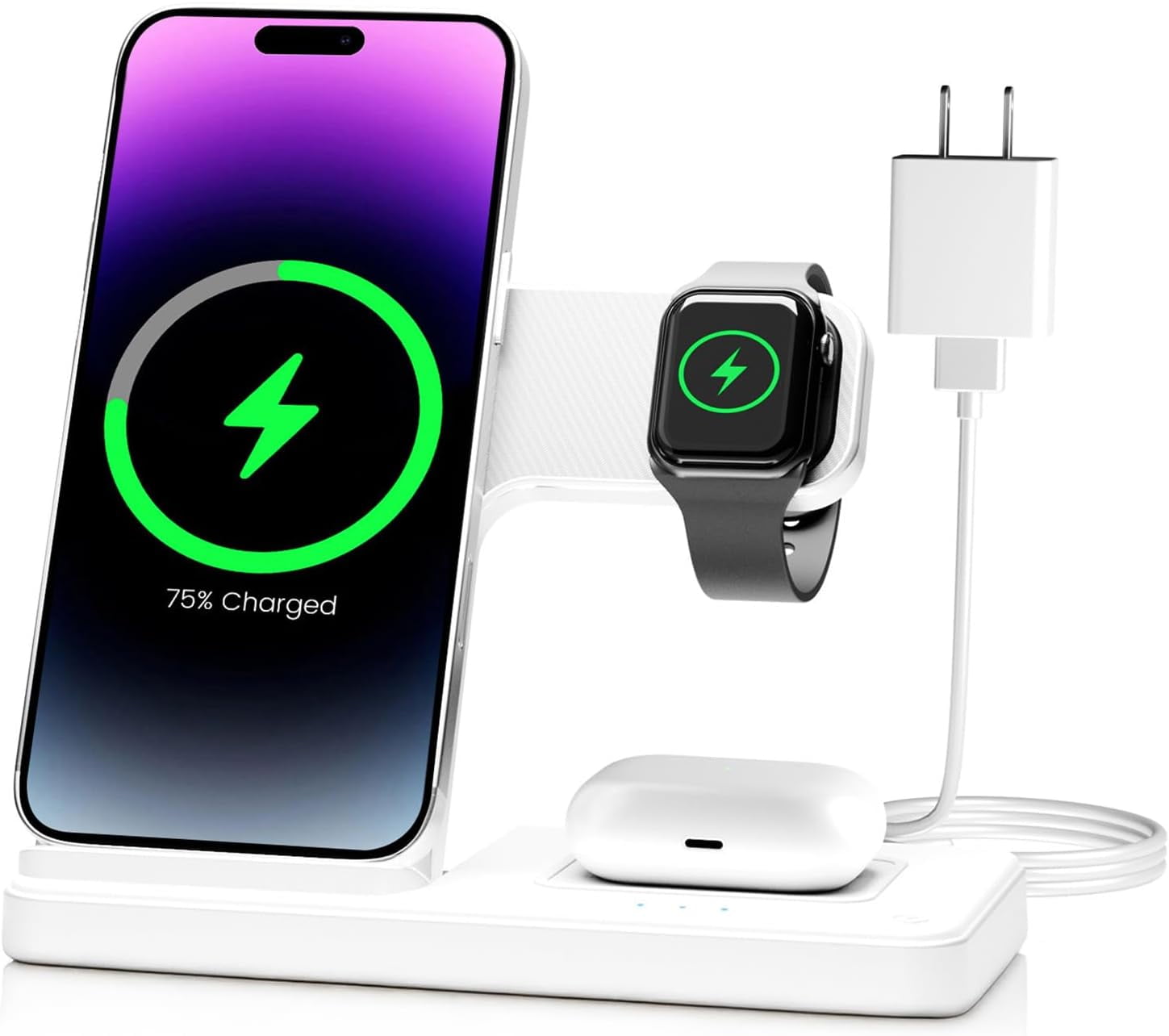 Wireless Charger iPhone Charging Station: 3 in 1 Charger Stand Multiple Devices for Apple - iPhone 16e 16 15 14 Pro Max 13 12 11 - Watch 10 9 8 7 6 5 4 3 2 SE and Ultra Series - Airpods 4 3 2 Pro