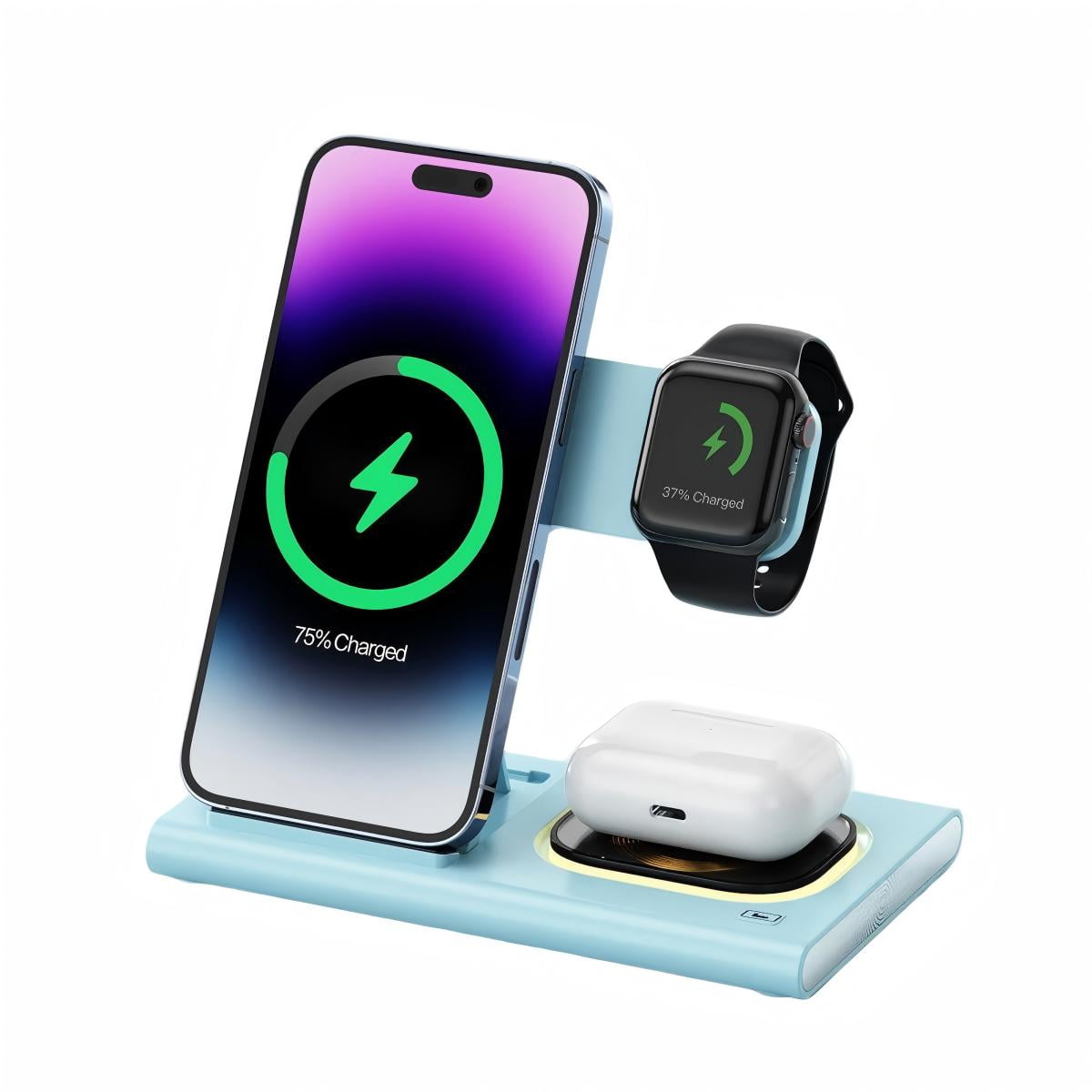 Wireless Charger iPhone Charging Station: 3 in 1 Charger Stand Multiple Devices for Apple with Ambient light