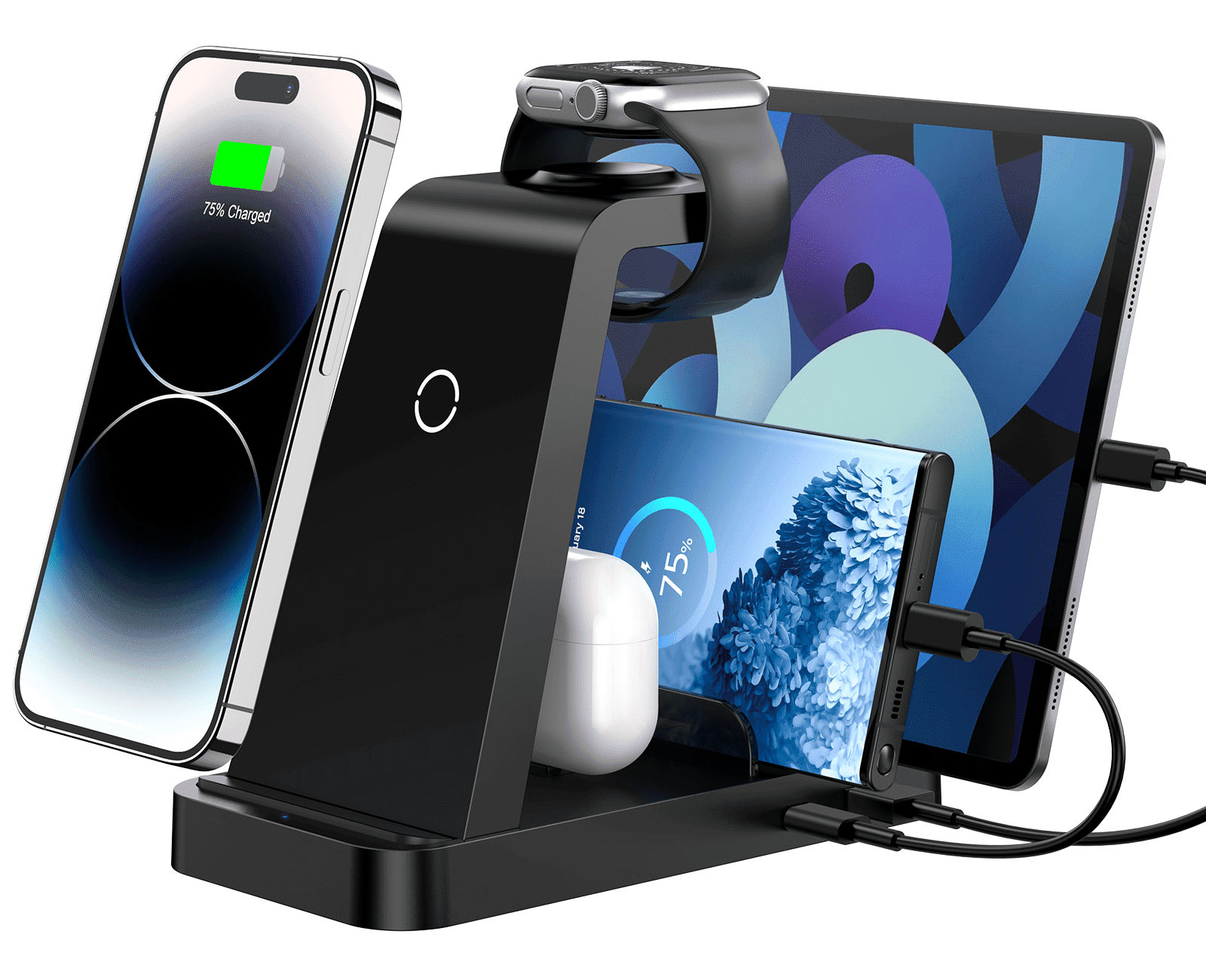 Wireless Charger for iPhone: Charging Station for Apple - Fast Charging Dock  for iPhone 15/14/13/12 X Pro Max/Tablets/iPad/Airpods, Wireless Watch  Charger for iWatch Ultra (Black) 