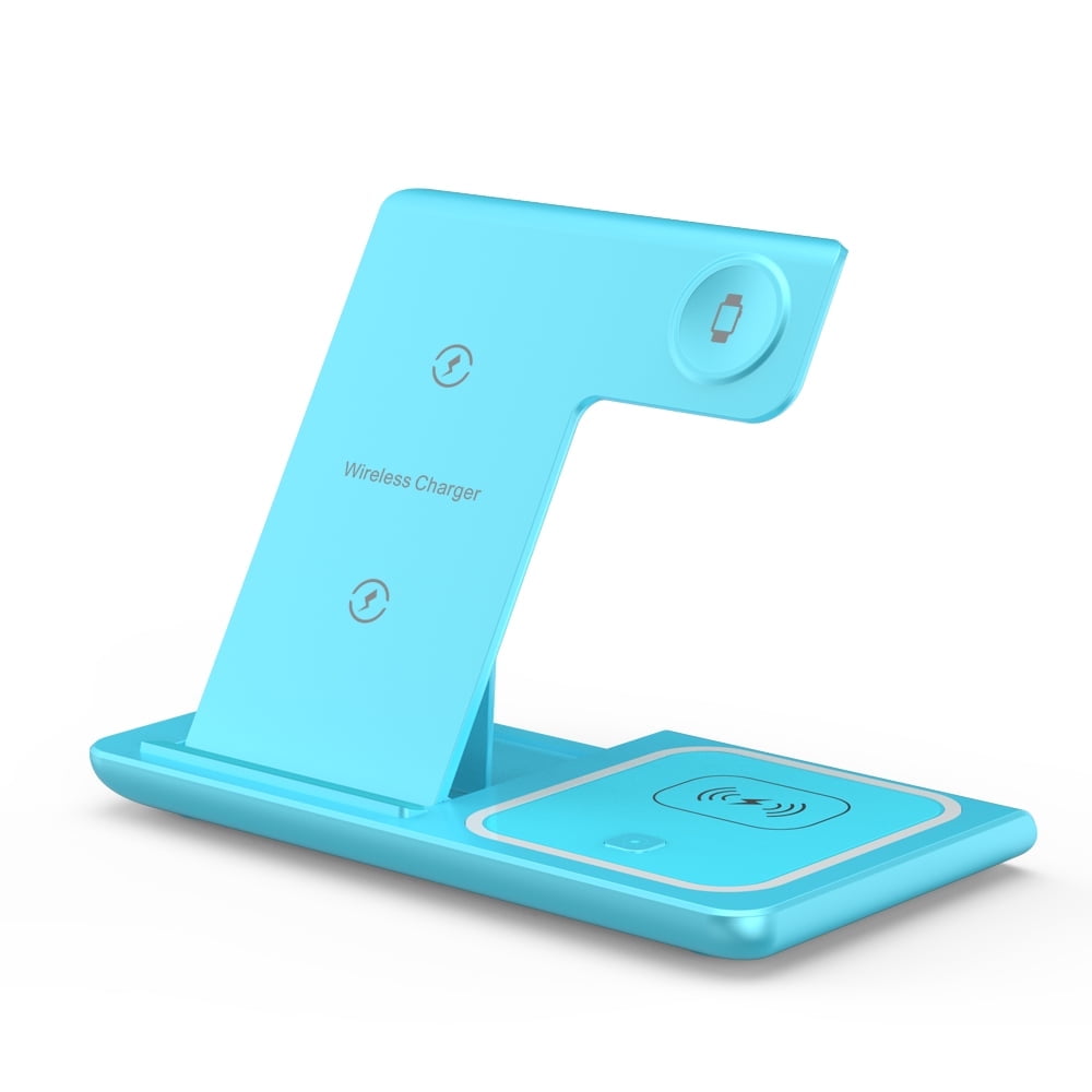Wireless Charger,iPhone Charging Station for iPhone 16/15/14/13/12/11/Pro Max/Plus, 3 in 1 Wireless Charging Stand for iWatch SE 10/9/8/7/6/5/4/3, Airpods Pro/3/2 Blue