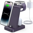 thumbnail image 1 of Wireless Charger for iPhone - ETEPEHI 3 in 1 Charging Station for iPhone 14/13/12/11/Pro/Max/XS/XR/X/8/7/6/5/Plus & AirPods 1/2/3/Pro/Pro2 & iWatch (Purple), 1 of 7