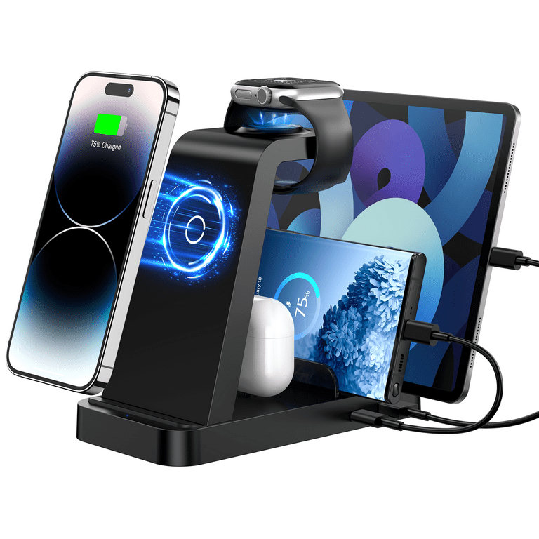 Fast Wireless Charger for iPhone iWatch iPad USB Dock for iPhone 15 14 13 Airpods iWatch Series 9 8 7 6 Black Walmart