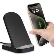 SOLPOWBEN Wireless Charger Stand 15w Max Fast Wireless Charging Stand Compatible with iPhone 17/17 Plus/17 Pro Max 16/15/14/13/SE/12 Series Without AC Adapter Black