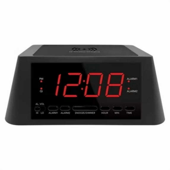 Wireless Charging Alarm Clock MagSafe Compatible, LED Display, USB Port, Modern Table Clock for Adults