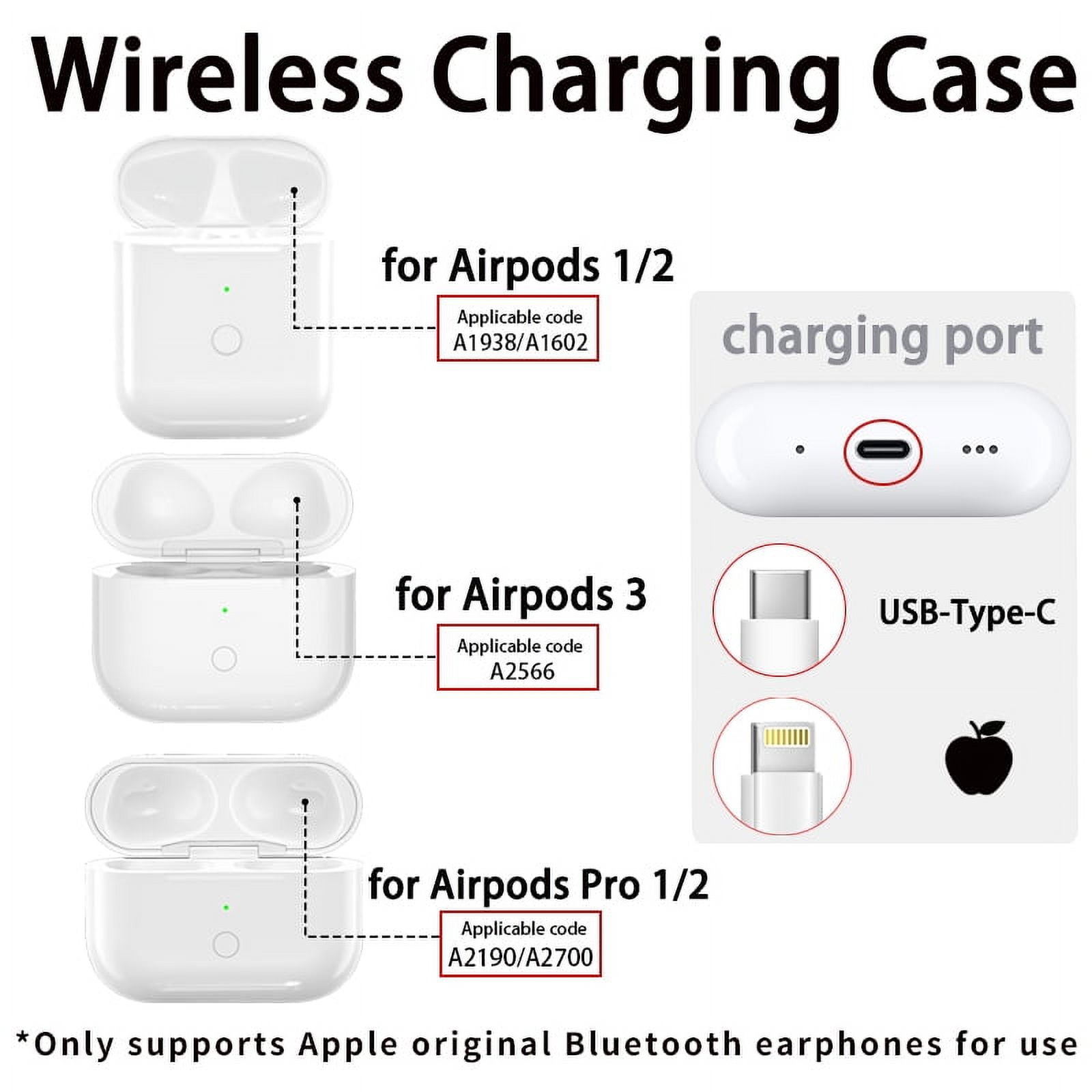 Wireless Charging Case Replacement Compatible with for airpods Pro 1 2 3 Charger Case with Bluetooth Pairing Sync Button Walmart