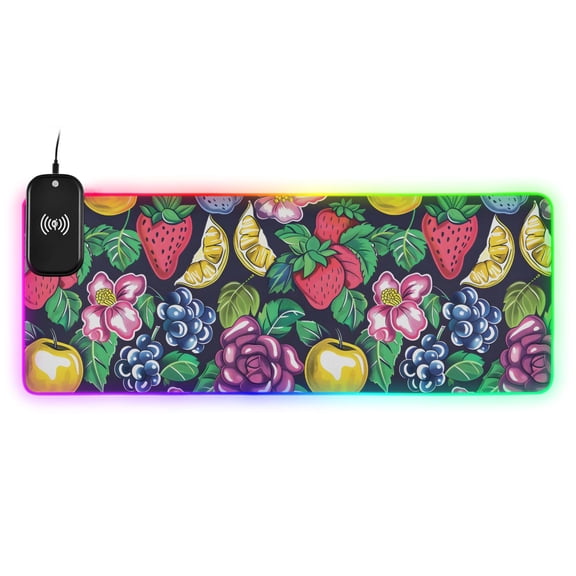 Wireless Charging Mouse Pad Large RGB Gaming Desk Mat 13 Light Modes Mousepad 31.5x11.8 Apple Blueberry Strawberry Rose