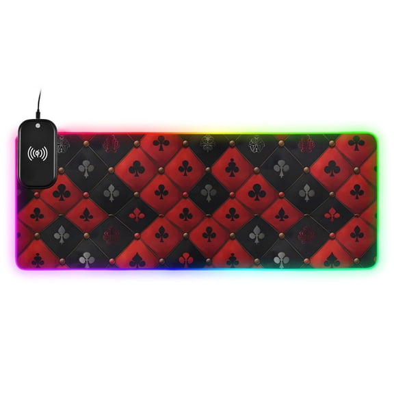 Wireless Charging Mouse Pad Large RGB Gaming Desk Mat 13 Light Modes Mousepad 31.5x11.8 Card Royal Symbol Rhombus