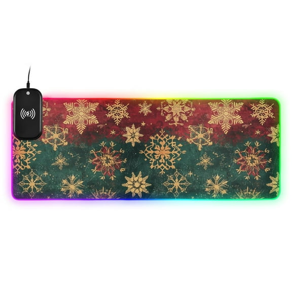 Wireless Charging Mouse Pad Large RGB Gaming Desk Mat 13 Light Modes Mousepad 31.5x11.8 Christmas Featuring Snowflakes