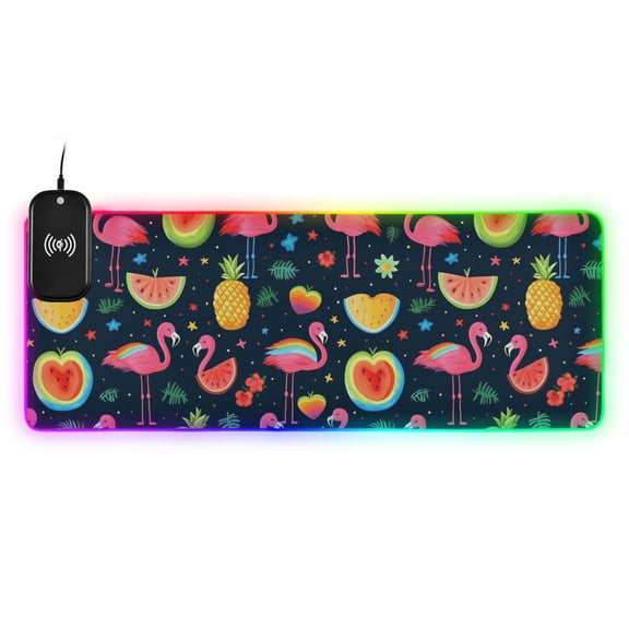 Wireless Charging Mouse Pad Large RGB Gaming Desk Mat 13 Light Modes Mousepad 31.5x11.8 Flamingo Pineapple Watermelon Heart
