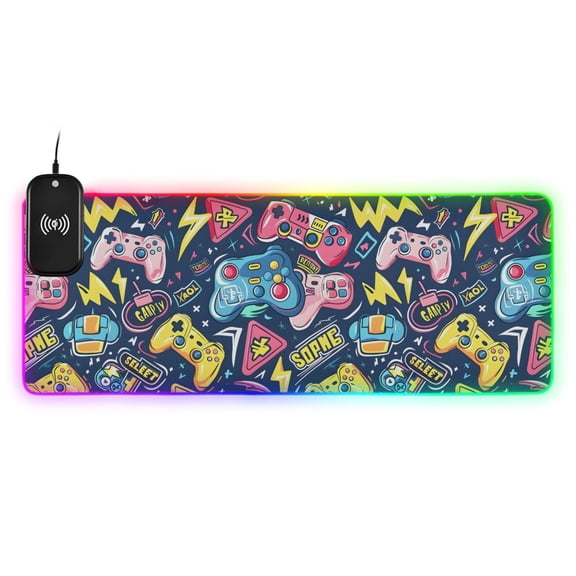 Wireless Charging Mouse Pad Large RGB Gaming Desk Mat 13 Light Modes Mousepad 31.5x11.8 Gamepad and Lightning