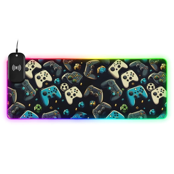 Wireless Charging Mouse Pad Large RGB Gaming Desk Mat 13 Light Modes Mousepad 31.5x11.8 Gaming Controller