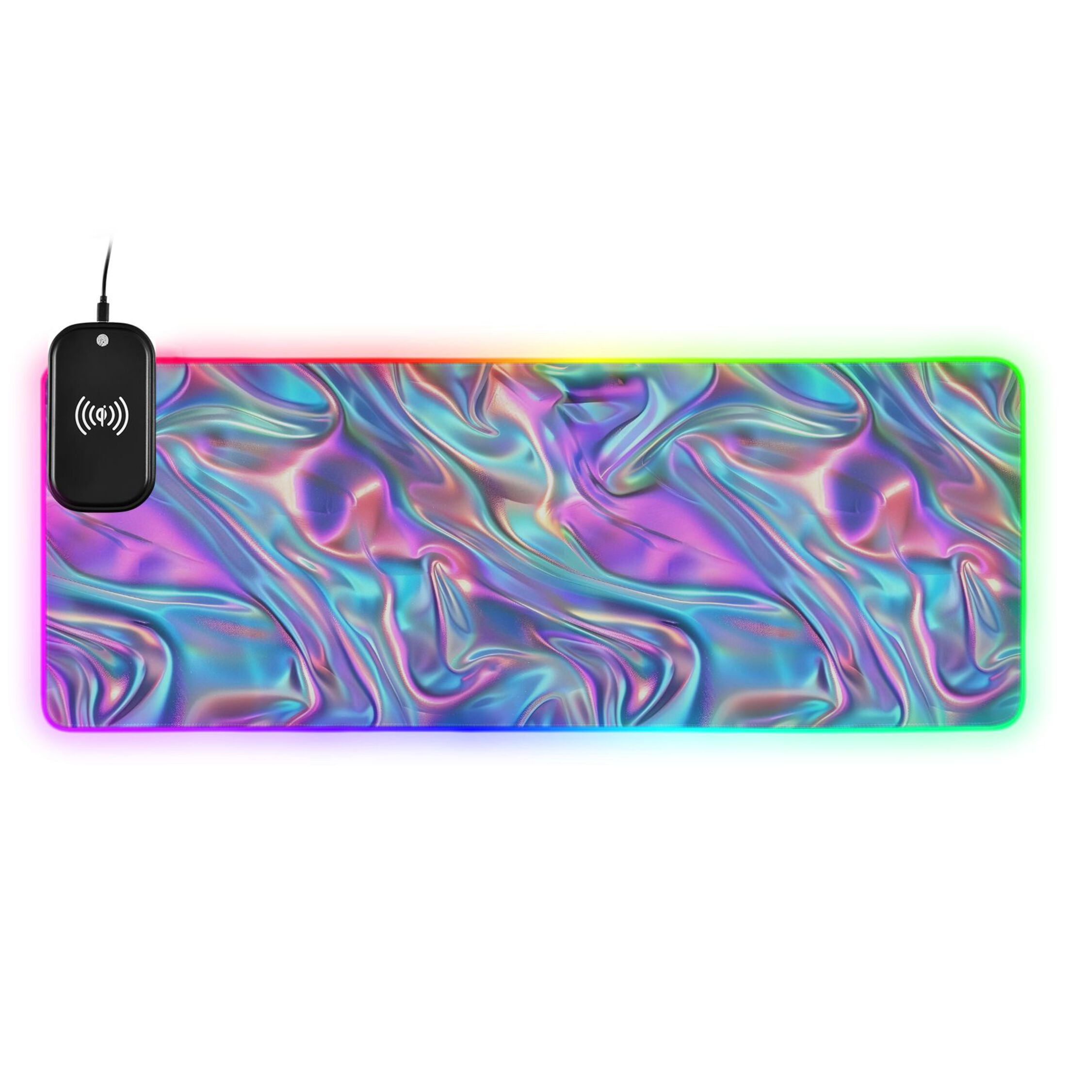 Wireless Charging Mouse Pad Large RGB Gaming Desk Mat 13 Light Modes Mousepad 31.5x11.8 Iridescent Liquid Marble