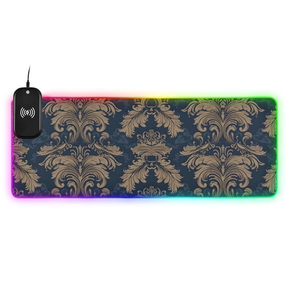 Wireless Charging Mouse Pad Large RGB Gaming Desk Mat 13 Light Modes Mousepad 31.5x11.8 Mandala Brown Flower