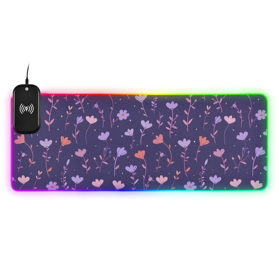 Wireless Charging Mouse Pad Large RGB Gaming Desk Mat 13 Light Modes Mousepad 31.5x11.8 Pastel Floral Flower