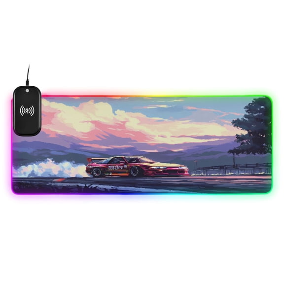 Wireless Charging Mouse Pad Large RGB Gaming Desk Mat 13 Light Modes Mousepad 31.5x11.8 Racecar Drifting