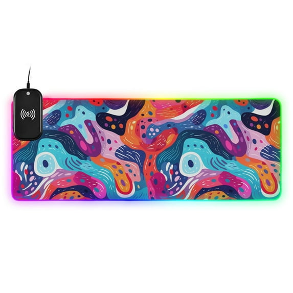 Wireless Charging Mouse Pad Large RGB Gaming Desk Mat 13 Light Modes Mousepad 35.4x15.7 Abstract Hand Drawn Doodle