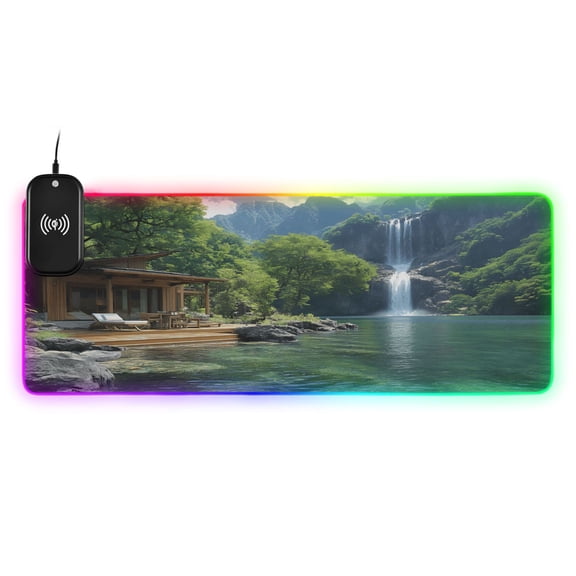 Wireless Charging Mouse Pad Large RGB Gaming Desk Mat 13 Light Modes Mousepad 35.4x15.7 Cabin by Lake