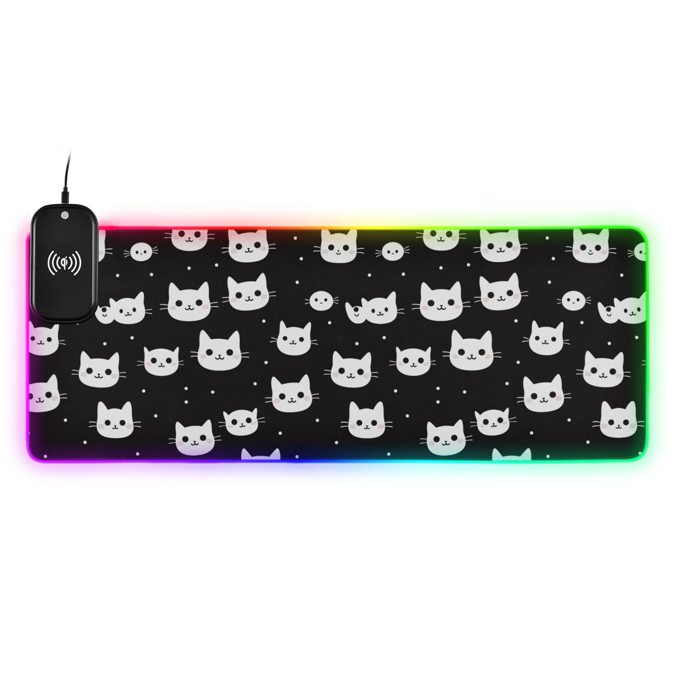Wireless Charging Mouse Pad Large RGB Gaming Desk Mat 13 Light Modes Mousepad 35.4x15.7 Cat Glad Face