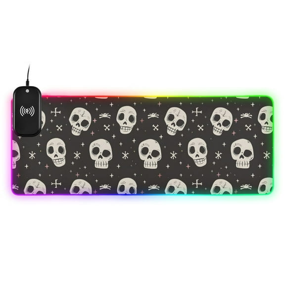 Wireless Charging Mouse Pad Large RGB Gaming Desk Mat 13 Light Modes Mousepad 35.4x15.7 Cute Skull with Star