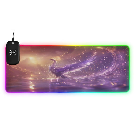 Wireless Charging Mouse Pad Large RGB Gaming Desk Mat 13 Light Modes Mousepad 35.4x15.7 Phoenix Play Water