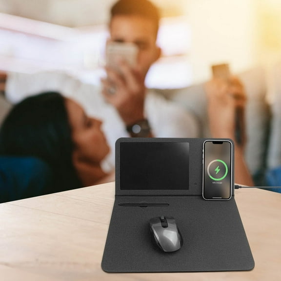 Wireless Charging Mouse Pad Multifunctional Leather Mouse Pad with Electronic LCD Writing Tablet Cell Phone Stand 15W Wireless Charger, Phone Holder