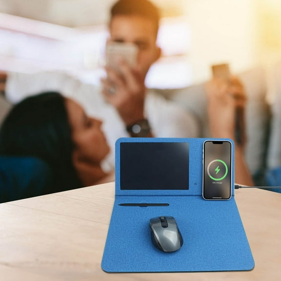 Wireless Charging Mouse Pad Multifunctional Leather Mouse Pad with Electronic LCD Writing Tablet Cell Phone Stand 15W Wireless Charger, Phone Holder