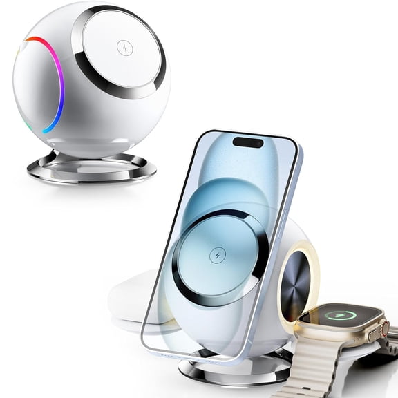 Wireless Charging Pad for iPhone Fast Charging Stand for Smartphones 15W Max Output Compatible with AirPods-White