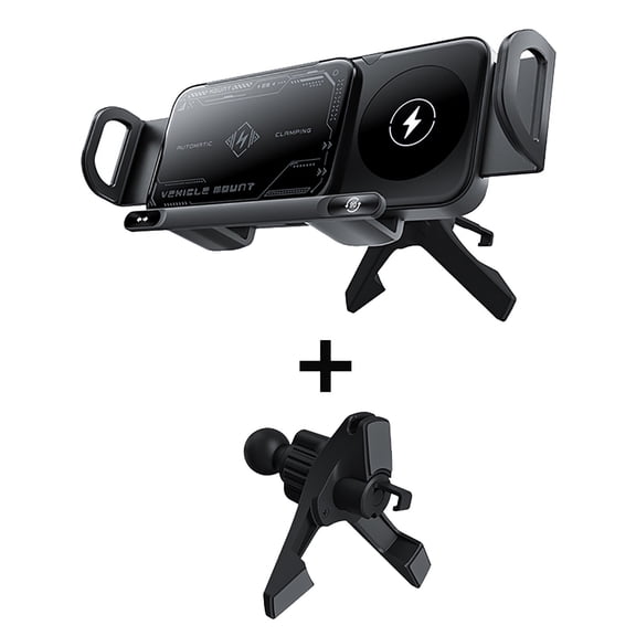 Wireless Charging Phone Mount for Car - 15W Fast Auto Clamping & 360 Rotation, Universal Holder for Smartphone/Tablet/Foldable Devices