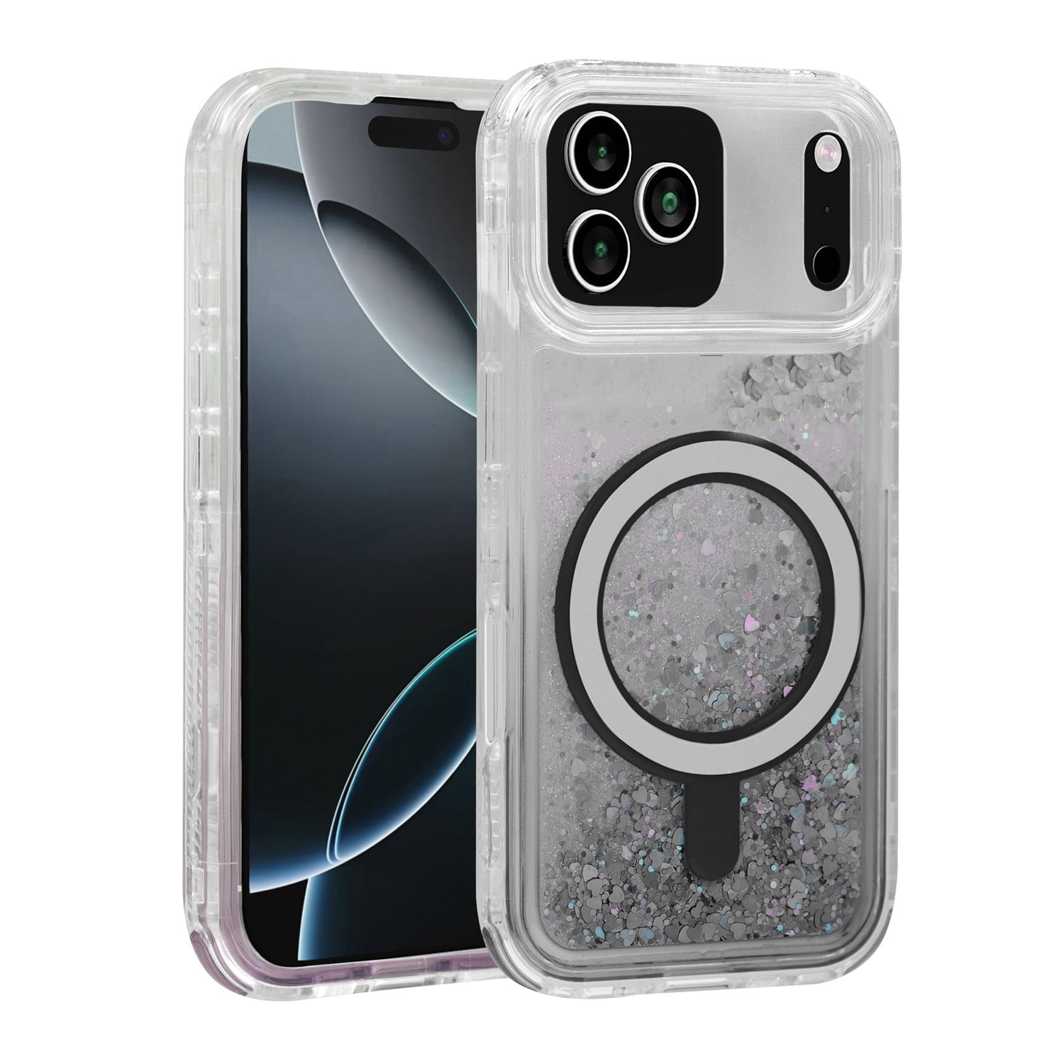 Wireless Charging Protective Glitter Liquid Bumper Case for iPhone 17 Pro Max - Black