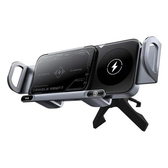 Wireless Charging Rotating Car Mount, 15W Dual-Coil Wireless Car Charger, One-Click Rotation, Universal Phone Holder for Car Dashboard