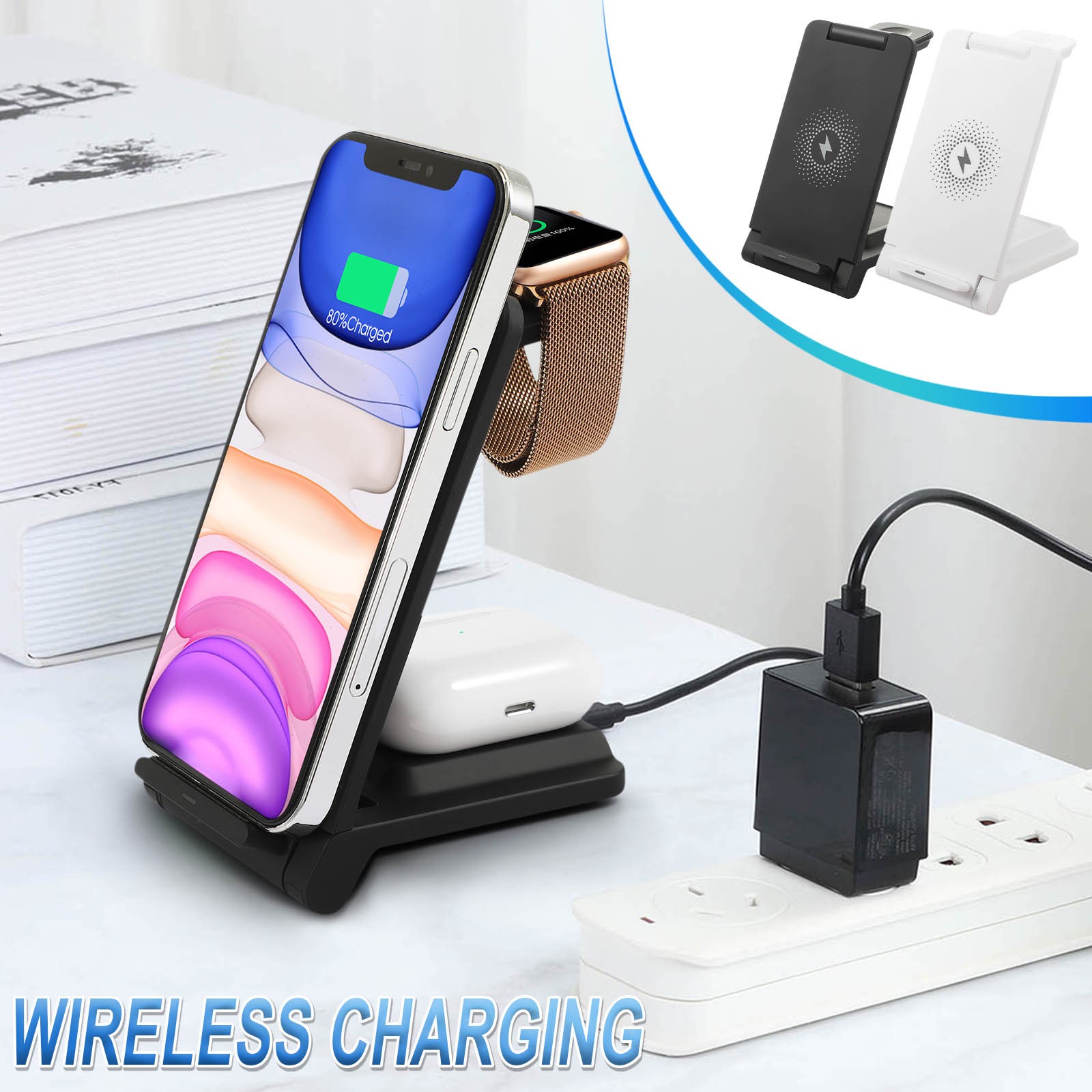 Portable Charging Racks Wireless Charging Stand, 3 In 1 Dock Station, Fast Charging, Sleek ...