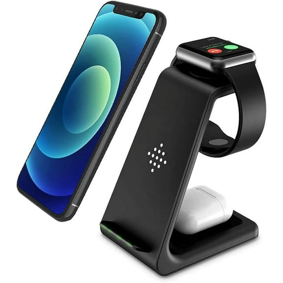 Wireless Charging Station, 18W Fast Wireless Charger for iPhone 14/13/12/11/Pro/Max/SE/XS/XR/X/8 Plus/8, 3 in 1 Wireless Charging Dock Stand for Apple Watch Series & Airpods (with Adapter)