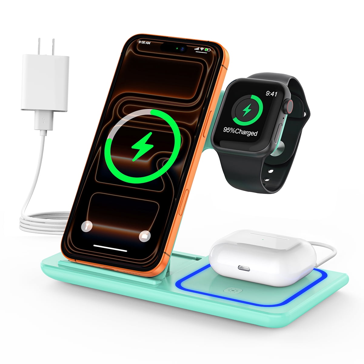 Cshidworld Wireless Charger 3 in 1 Fast Station for iPhone + Apple