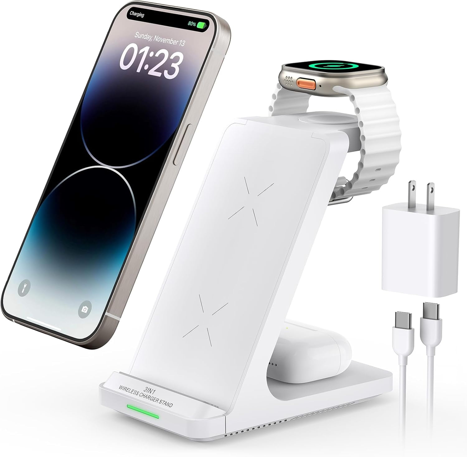Wireless Charging Station, 3 in 1 Fast Charger Stand for Multiple Devices Apple Watch Ultra Series 11 10 9 8 7 6 SE 5 4 2, iPhone 17 16 15 14 13 12 Pro Max/Plus/Air/X/XS/XR/SE, Airpods