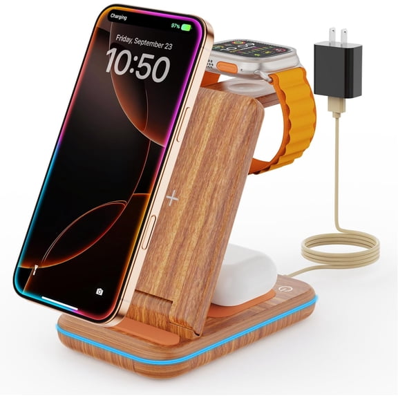 Wireless Charging Station: 3 in 1 Foldable Wireless Charger Stand for iPhone 17/16/15/14/13/12/11/Pro Max/X/8, Charging Station for Apple Watch Ultra/SE/11/10/9/8/7/6/5/4, AirPods 4/3/2/Pro