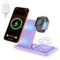 thumbnail image 1 of Cshidworld Wireless Charging Station, 3 in 1 Wireless Charger for iPhone 17/16/15/14/13/12/11/Pro/Pro Max/XS, 18W Charging Dock for iWatch Series 11 10 9 8 7 6 5 4 3 2, Airpods 4/3/2/Pro(Purple), 1 of 9