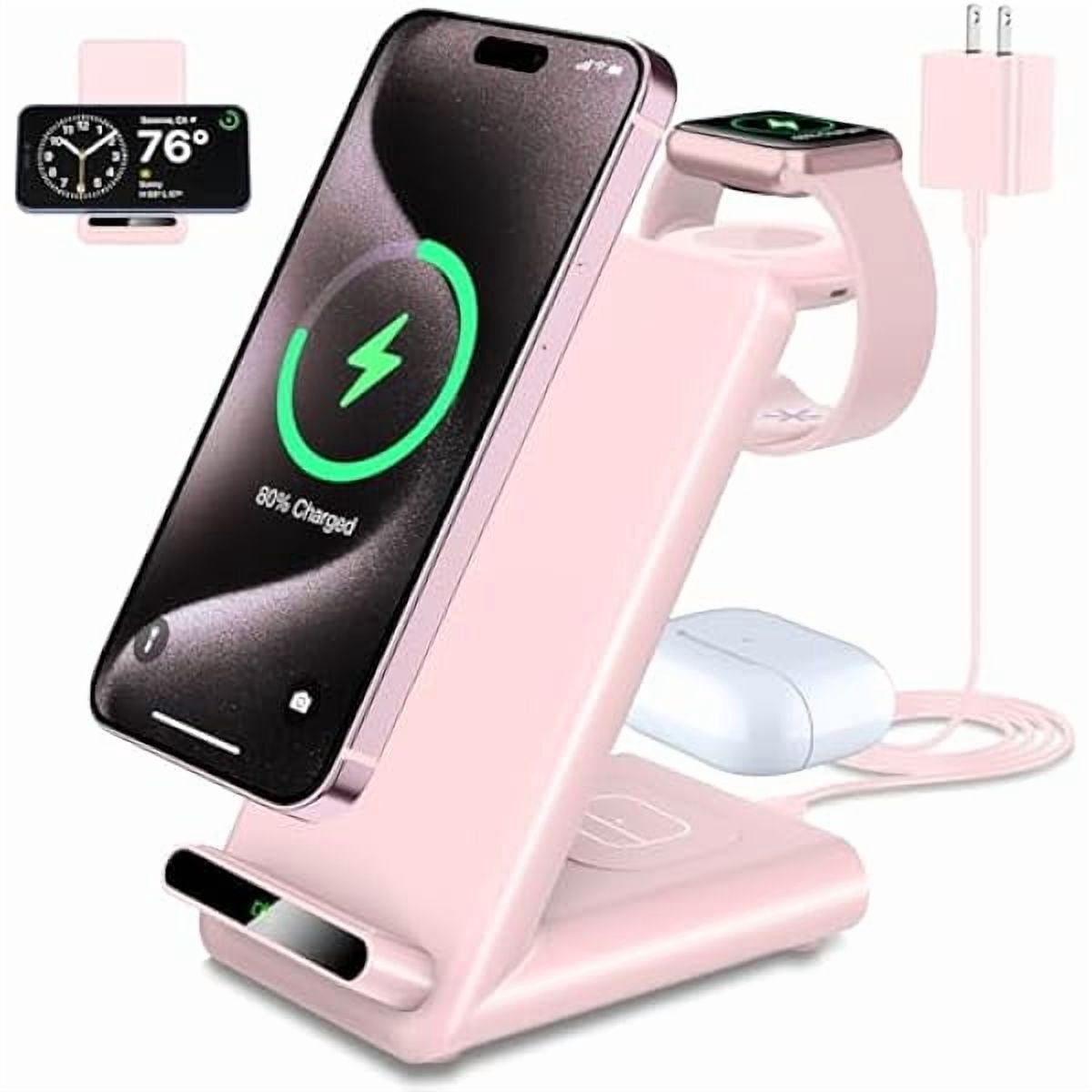 Wireless Charging Station,3 in 1 Wireless Charging Stand Made for Apple Watch Ultra 10 9 8 7 6 SE 5 4 3,Fast Wireless Charger Made for iPhone 16/15/14/13/12/11/X,for AirPods Pro(with Adapter)